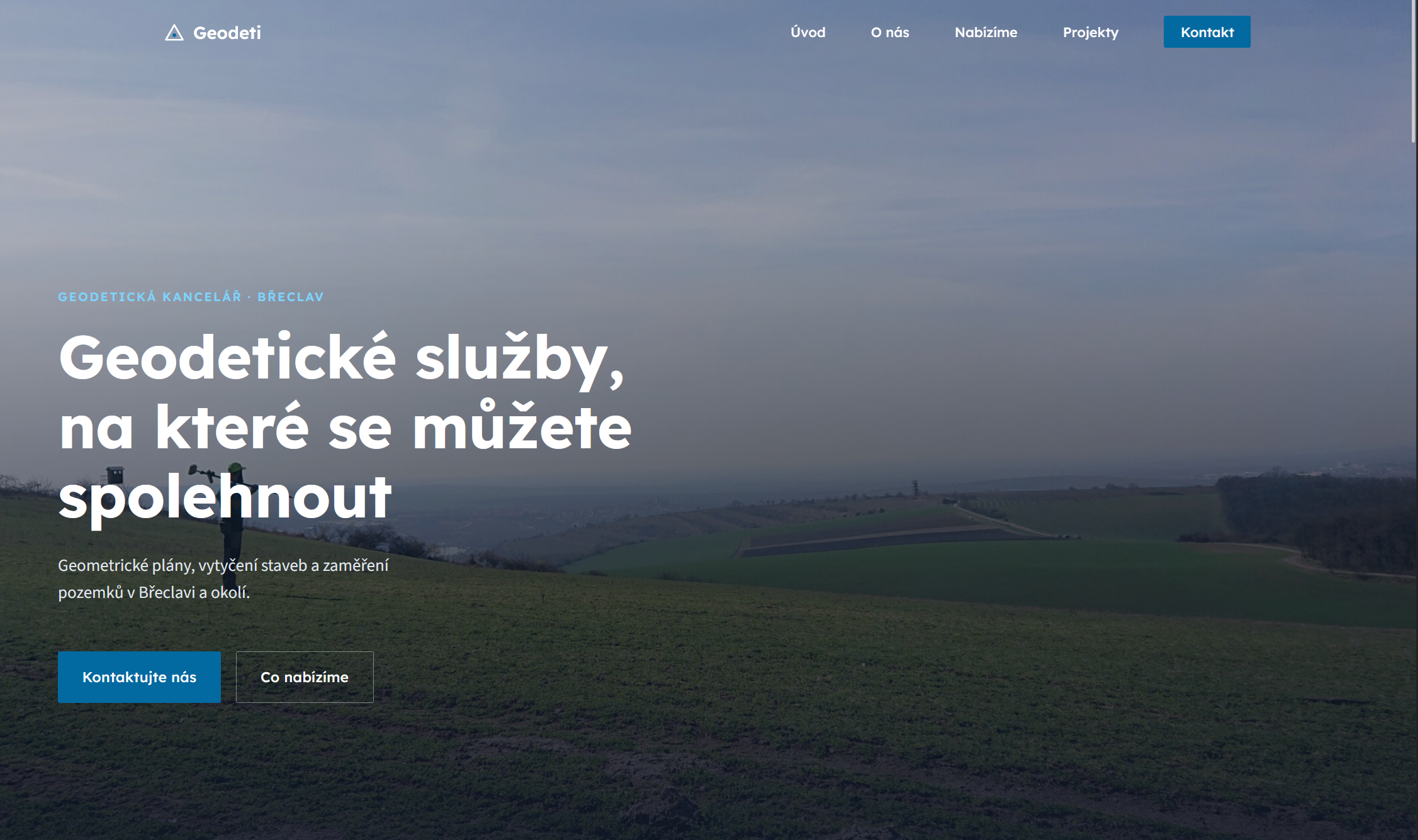 Snímek obrazovky úvodní stránky Geodeti
